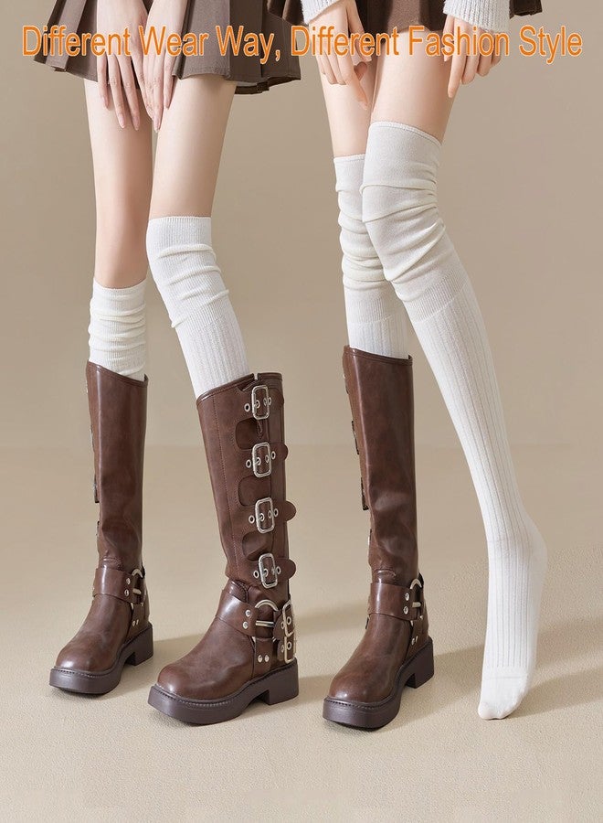 Moonlik Thigh High Socks for Boots Women Over the Knee Scrunch Stockings, Long Slouch Socks Warm Leg Warmers -White - Image 2